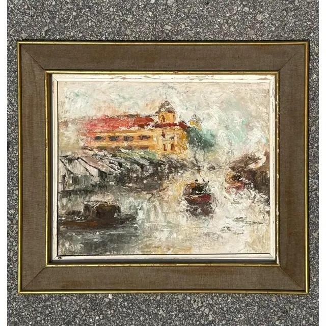 Abstract Vintage Boho Abstract Landscape Oil on Canvas For Sale - Image 3 of 8