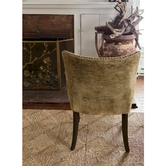 Wood Mid Century Arm Chair in Velvet With Nail Heads For Sale - Image 7 of 11