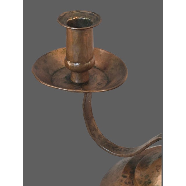 Copper Vintage Arts & Crafts Hand Hammered Copper Three Light Candle Holder For Sale - Image 8 of 11