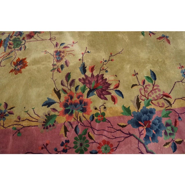 Elegant Pink and Gray Color Floral Design Antique Chinese Art Deco Carpet For Sale In New York - Image 6 of 9