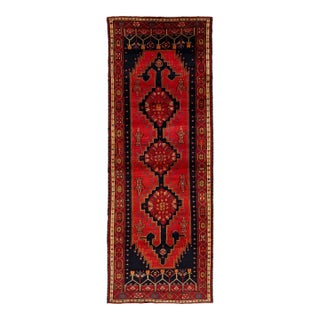 Red Vintage Persian Heriz Wool Rug With Tribal Pattern For Sale