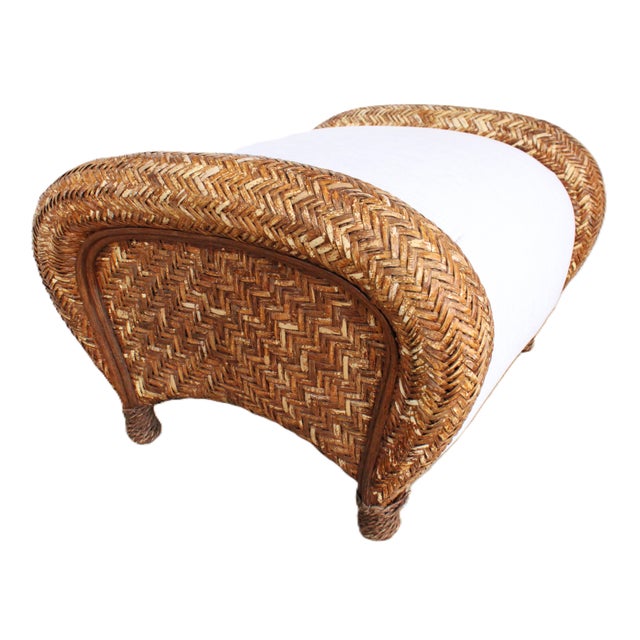 Vintage Rustic Rattan Ottoman/Custom Upolstery For Sale - Image 4 of 8