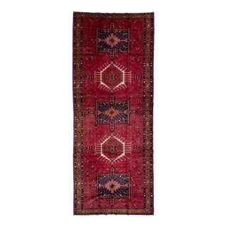 Vintage Persian Heriz Gallery Wool Rug in Red With Tribal Pattern For Sale