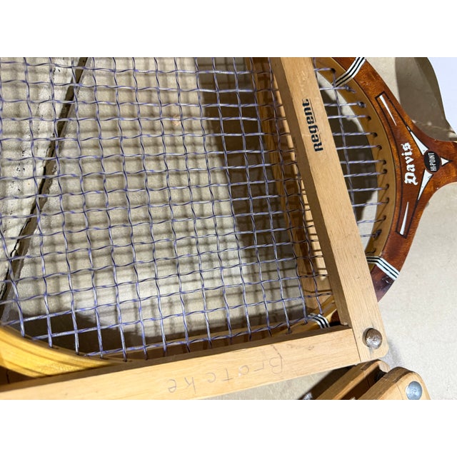 Mid-Century Vintage t.a. Davis "Hi-Point" Wooden Tennis Rackets in Braces - Pair For Sale - Image 9 of 11