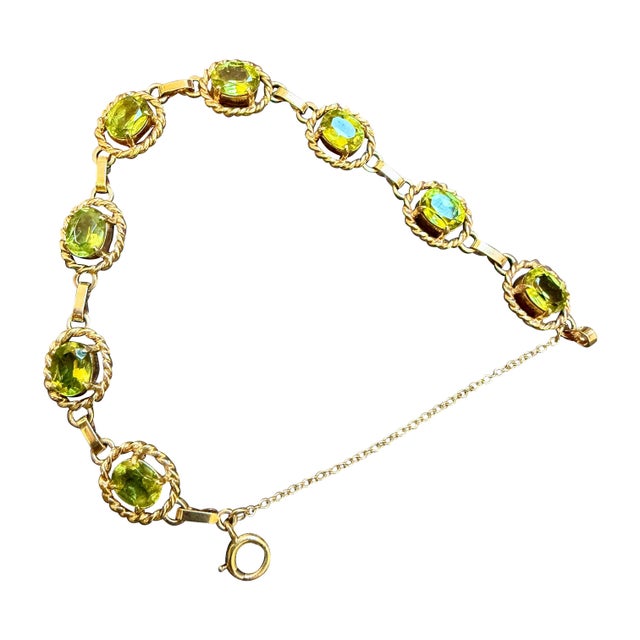 8 Carat Genuine Natural Peridot Tennis Bracelet 14 Karat Yellow Gold 14.7 Grams For Sale - Image 15 of 18