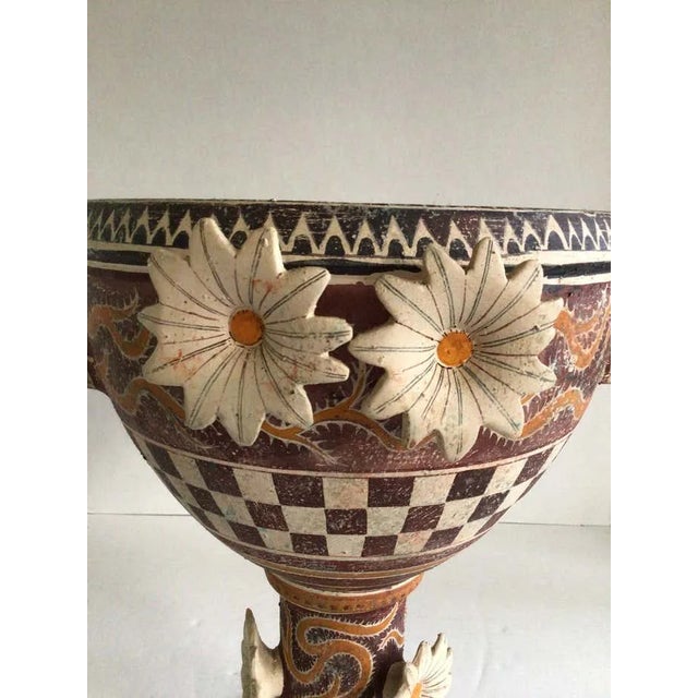 1970s Hand Painted Greek Bowl Adorned With Hand Painted Flowers For Sale - Image 4 of 8