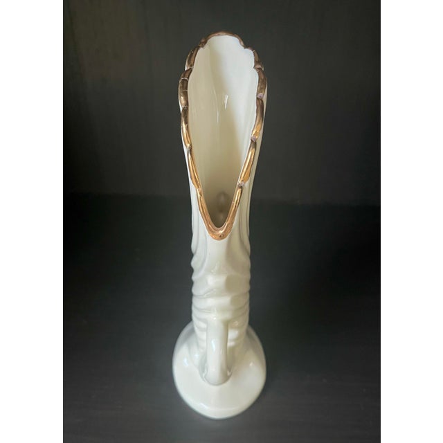 Mid 20th Century Midcentury Swan Vase Ivory With Gold Accents For Sale - Image 5 of 8