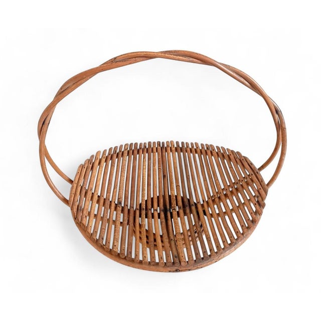 Light Yellow Vintage Rattan Fruit Bowl Basket Centerpiece by Franco Albini, 1950s For Sale - Image 8 of 16