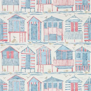 Sanderson Beach Huts Wallpaper in Nautical - a Sample