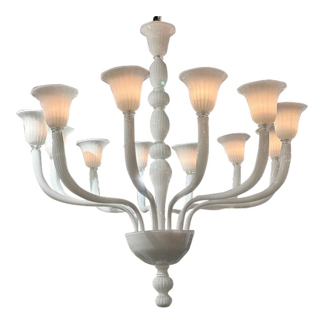 Italian Murano White 12 Arm Chandelier For Sale