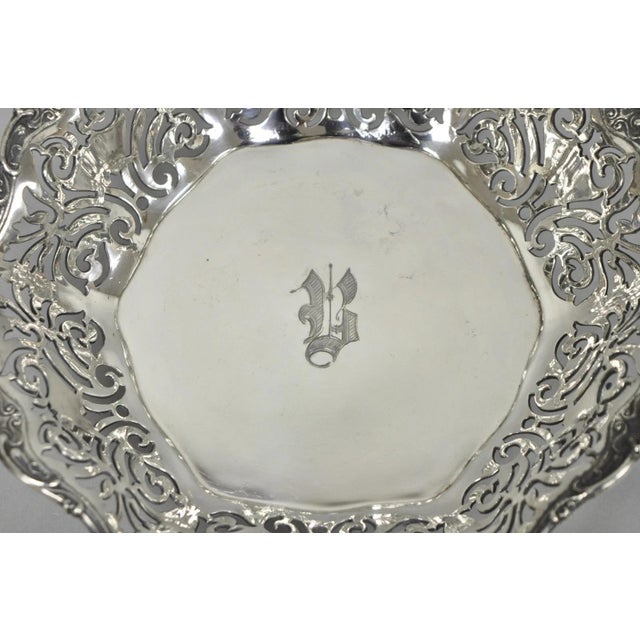 Metal Antique Reed & Barton Reticulated Silver Plated Trinket Dish Bowl "B" Monogram For Sale - Image 7 of 12