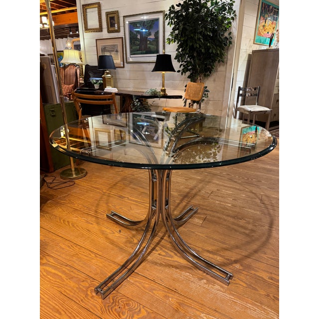 Chrome 1970’s Chrome & Glass Table For Sale - Image 8 of 12