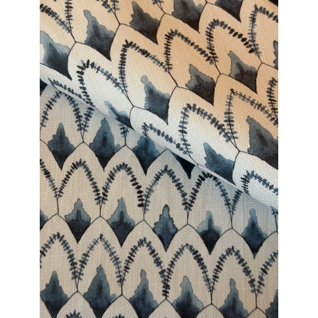 Traditional Erika Powell Textiles Linen Print Fabric- Arrowhead Relief Indigo 5 1/2 Yards For Sale - Image 3 of 5