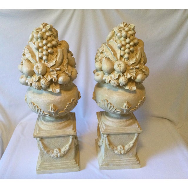 Late 20th Century Vintage French Anduze Style Vases With Fruit Sculptures/Topiary, a Pair For Sale - Image 5 of 18