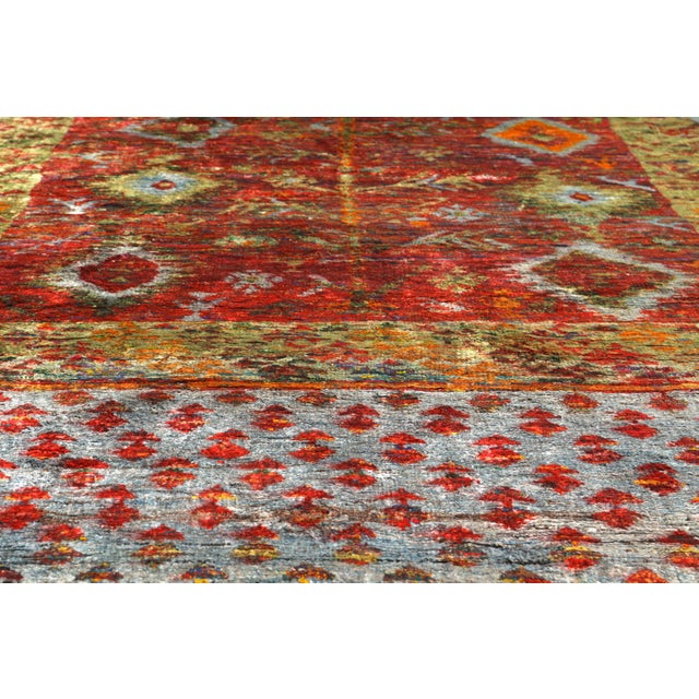 Modern Anatolian Style Pure Silk Rug Blue Gold and Red Geometric Pattern by Rug & Kilim For Sale - Image 3 of 6