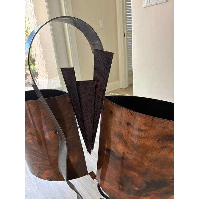 Metal Large Vintage Brutalist Postmodern Metal Sculpture Flame-Patinated Copper & Torch-Cut Steel For Sale - Image 7 of 18