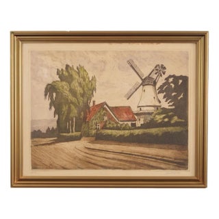 Scandinavian Artist, The Windmill, 1970s, Print on Panel, Framed For Sale