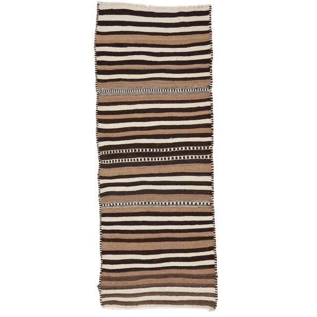 Textile Mid 20th Century Striped Modern Brown Kilim Runner For Sale - Image 7 of 7