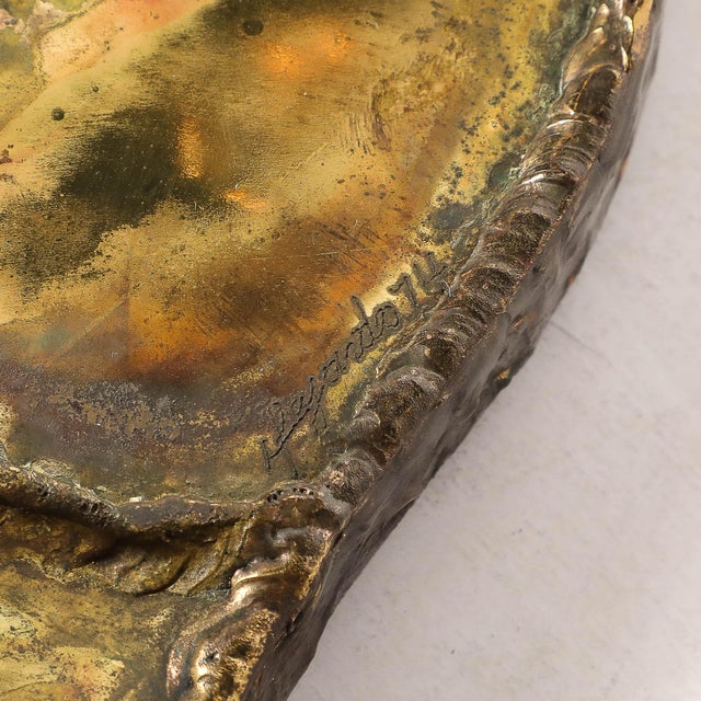 Mid-Century Brutalist Textural Welded Brass & Copper Bordered Signed Mirror For Sale - Image 16 of 16