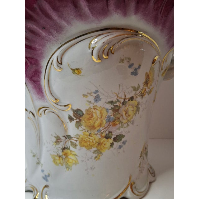 Antique Victorian Porcelain Jardinière Planter Centerpiece Yellow Roses Gold Gilt Plum 11" For Sale - Image 14 of 18