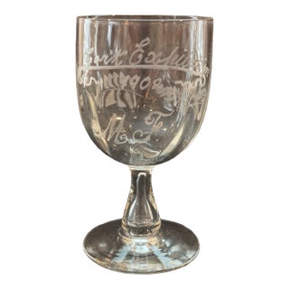 Clear 1902 Cork (Ireland) Exhibition Souvenir Etched Stemmed Glass- Rare For Sale