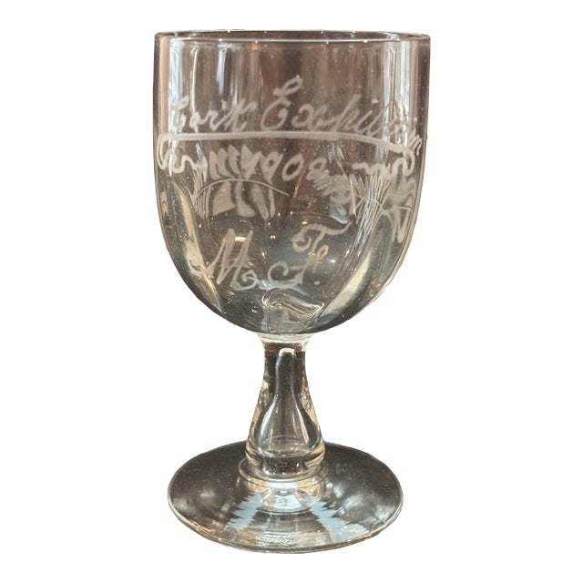 Clear 1902 Cork (Ireland) Exhibition Souvenir Etched Stemmed Glass- Rare For Sale