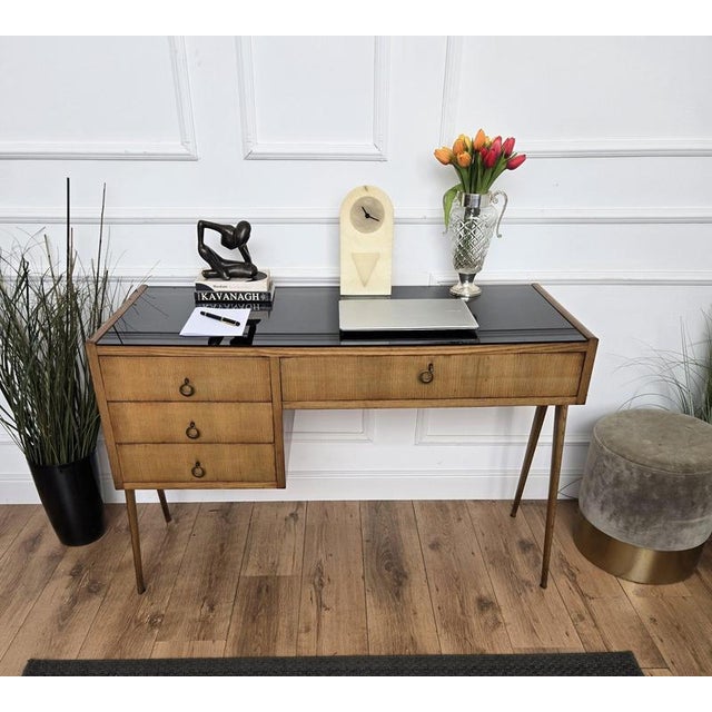 Italian Art Deco Walnut Burl and Glass Desk, 1940s For Sale - Image 3 of 10