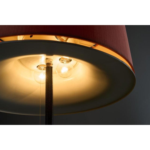 Floor Lamp with Bordeaux Shade and Leather Base from Staff Leuchten, 1970s For Sale - Image 3 of 9