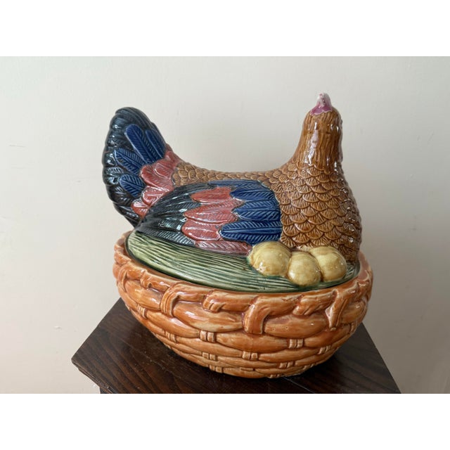 Farmhouse Large Vintage Majolica Hen on Nest Tureen For Sale - Image 3 of 13