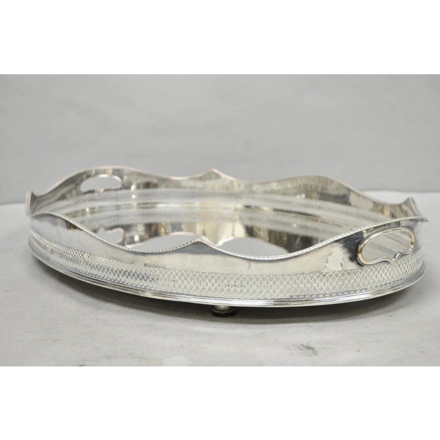 Antique English Edwardian Silver Plated Scalloped Oval Butlers Serving Bar Tray For Sale - Image 12 of 13