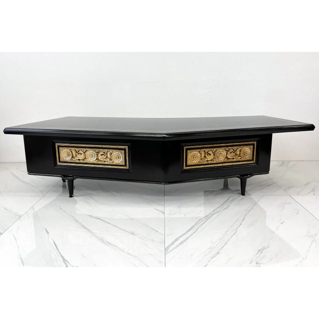 1960s Monumental Monteverdi Young Boomerang Desk, Gilded and Ebonized, 1960's For Sale - Image 5 of 10