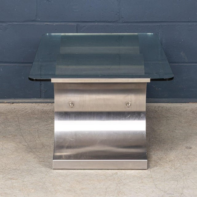 Metal Vintage French Brushed Steel and Glass Coffee Table by François Monnet for Kappa, 1970s For Sale - Image 7 of 18