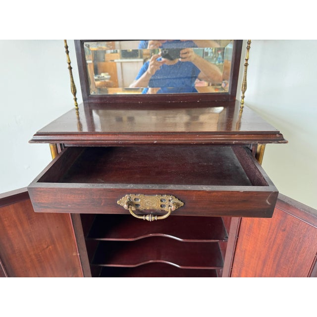 1900's Antique English Mahogany Brass Framed Music Cabinet For Sale - Image 9 of 12