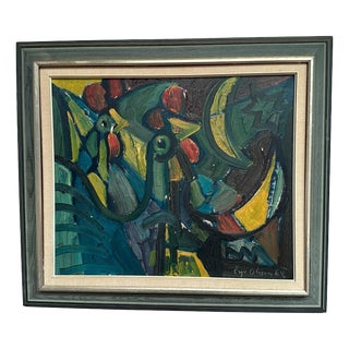 Eyvind Olesen, Chicken Composition, 1950s, Oil on Canvas, Framed For Sale