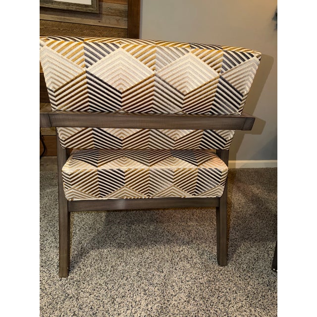 Wood Pair of Swaim Ellen Armchairs - Geometric Fabric, Excellent Condition For Sale - Image 7 of 12