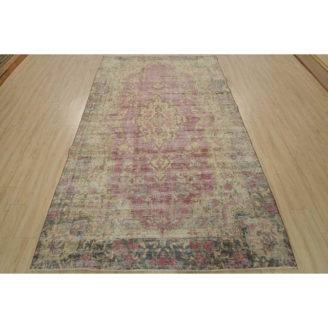 Farmhouse Tabriz Rug 6’3” X 10′ Pink Wool Vintage Distressed Hand-Knotted Carpet For Sale - Image 3 of 15