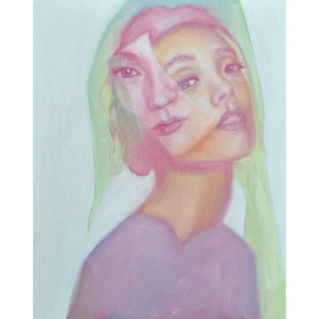 Coincidental Self by Luke Mack | Oil on wood panel Portrait of a woman with overlapping faces. For Sale