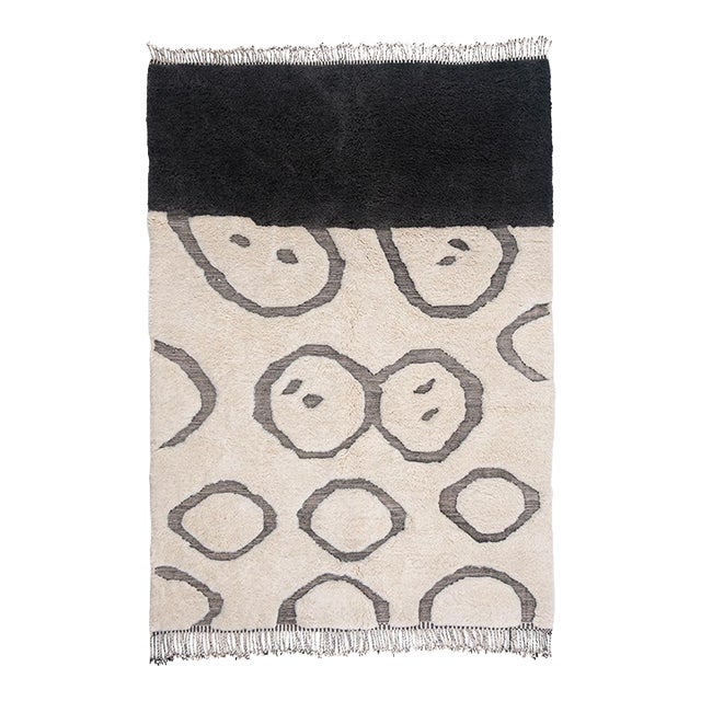 Artistic Circle Pattern Hand-Knotted Moroccan Wool Rug | 10'1" X 7'1" | One of a Kind For Sale