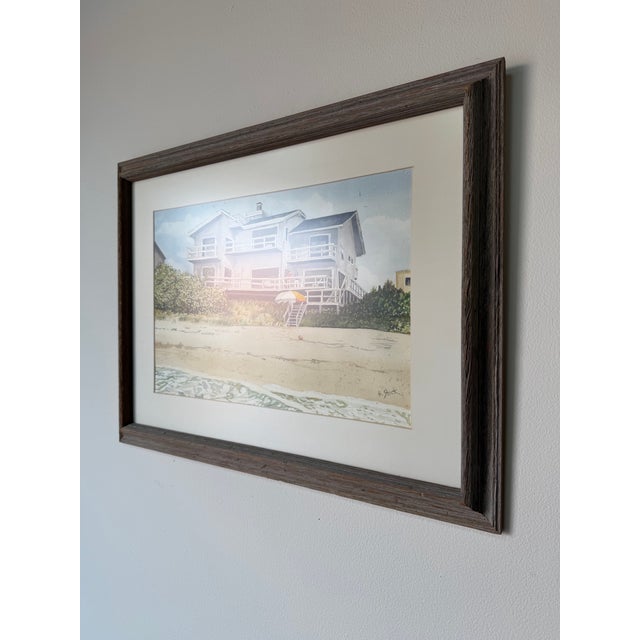 1980’s Helen R. Shick Coastal Florida Beach House Landscape Watercolor on Paper Painting, Framed Under Glass For Sale - Image 4 of 12