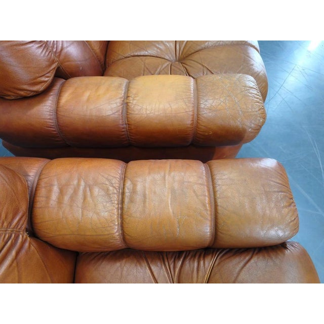 Mid-Century Italian Cognac Leather Lounge Armchairs, 1970s, Set of 2 For Sale - Image 8 of 12