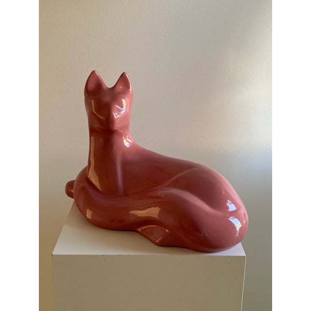 Haeger 1980s Postmodern Pink Ceramic Cat Sculpture by Haeger For Sale - Image 4 of 6