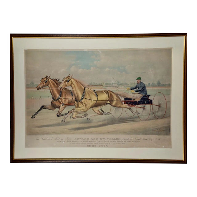 19th C. Currier & Ives Lithograph "Celebrated Trotting Team Edward & Swiveller", 1882 For Sale