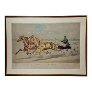 19th C. Currier & Ives Lithograph "Celebrated Trotting Team Edward & Swiveller", 1882