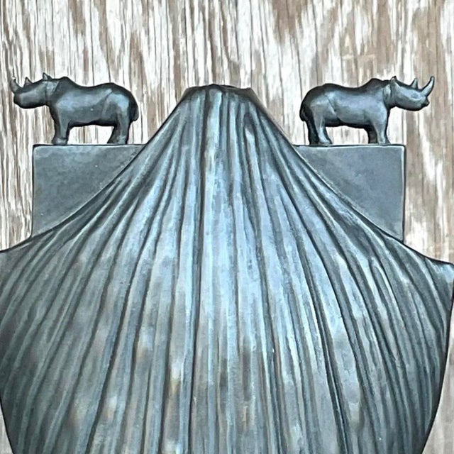 Vintage Boho Bronze Rhino Vase For Sale - Image 9 of 12