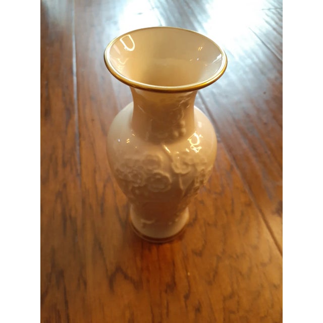 Ceramic Vintage Lenox Embossed Floral Ivory Fine Porcelain Bud Vase For Sale - Image 7 of 7