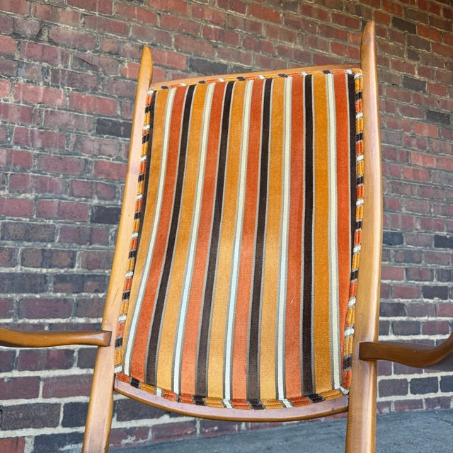 Mid 20th Century Maxwell Royal Orange and Brown Striped Mid-Century Modern High Back Arm Chair For Sale - Image 5 of 12