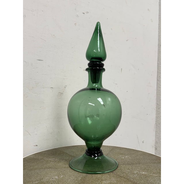 Italian Hand Blown Green Vessel With Stopper For Sale - Image 10 of 12