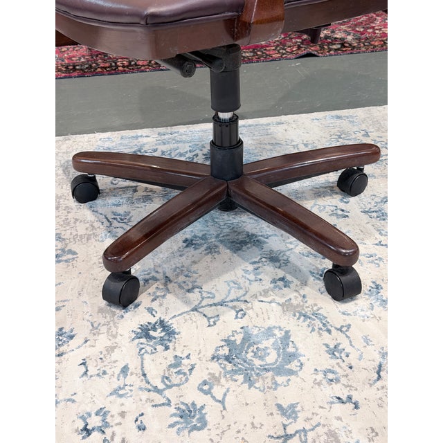 Animal Skin Late 20th Century Hancock & Moore Burgundy Leather Executive Swivel Desk Chair For Sale - Image 7 of 8