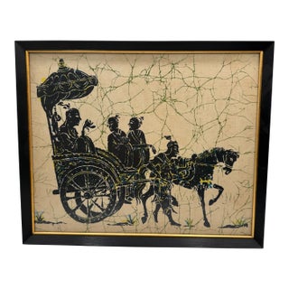 Vintage Chinese Framed Batik Fabric Art-Horse Carriage "The Inspection Tour" For Sale