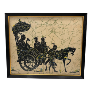 Vintage Chinese Framed Batik Fabric Art-Horse Carriage "The Inspection Tour"